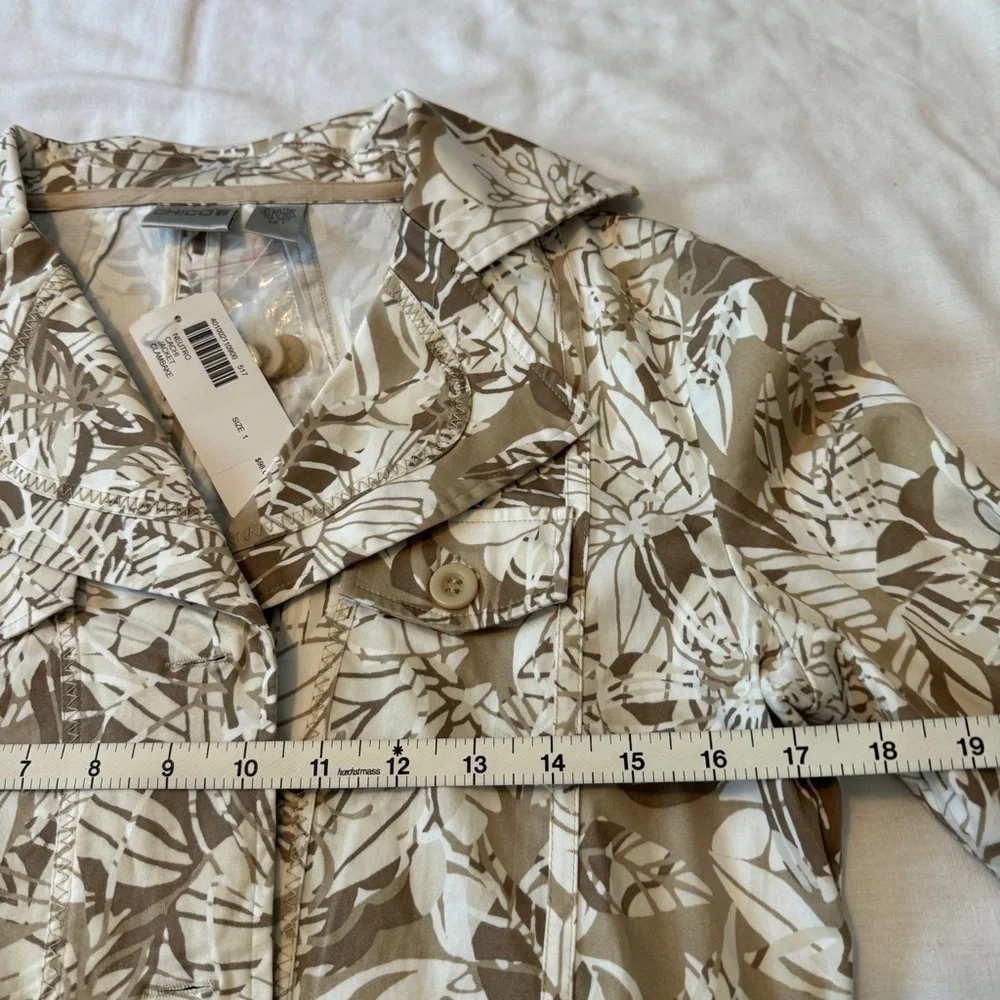 NEW Chicos 1 (Medium / 8) Neutral Floral Blazer Jacket ~ Layer Coastal Cottage